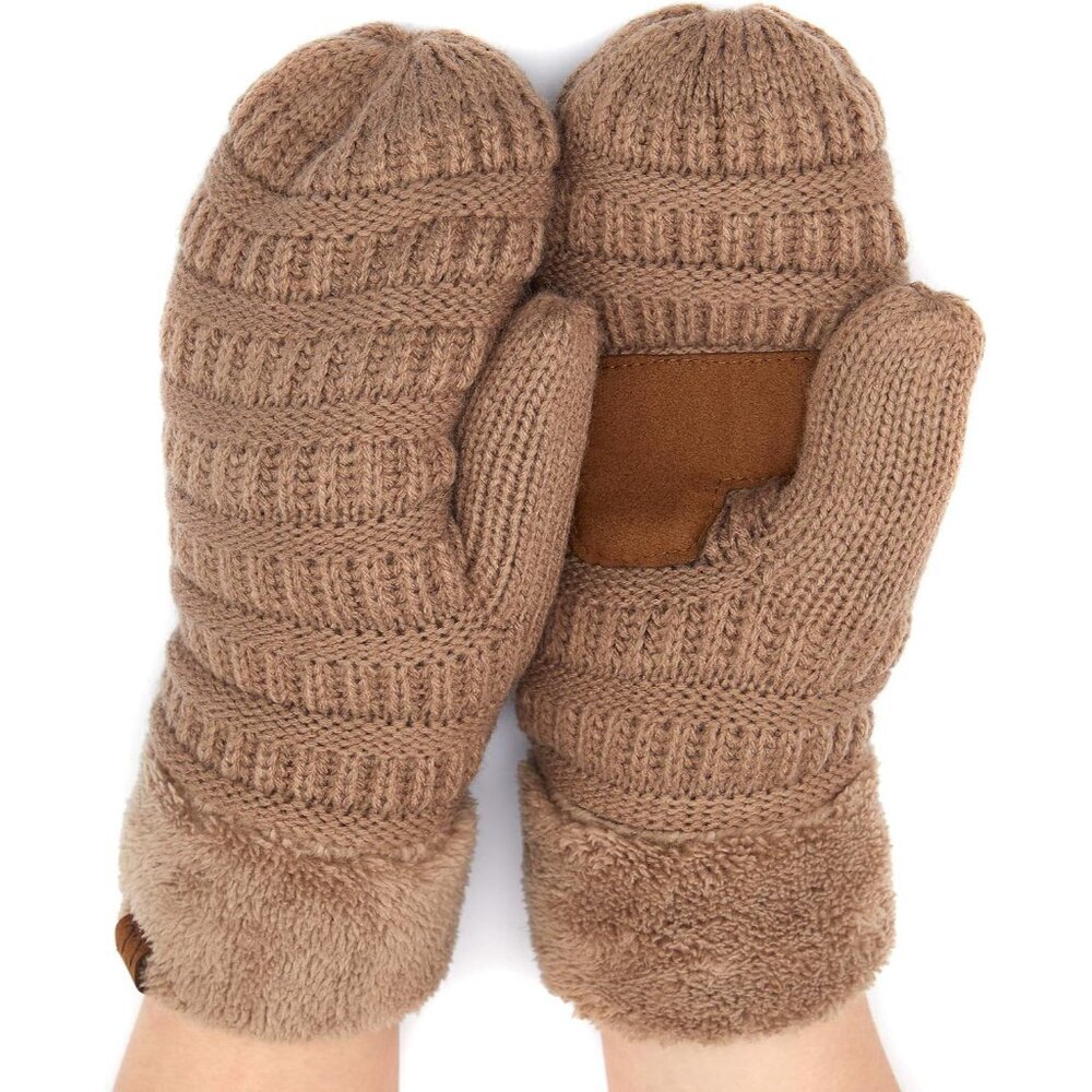 CC Super Thick Fuzzy Fleeced Lined Warm Winter Knitted Mittens Gloves